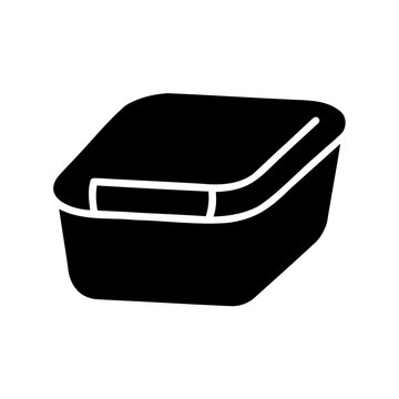 Modern black storage container with lid - Clean, minimalist vector icon of a sleek black storage container featuring a lid, perfect for modern design projects or digital illustrations.