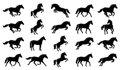 Obraz premium Dynamic Black Horse Running and Rearing Silhouette Vector Collection