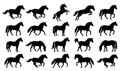 Obraz premium Horse Silhouette Running Rearing Galloping Pose Vector Set