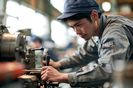 製造現場で日本の技術を支える若手男性の真剣な表情