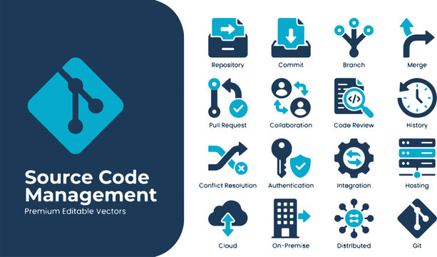 Comprehensive Software Version Control and Development Workflow Icon Set for Collaborative Programming Environments