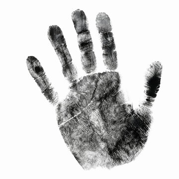 Realistic Black Ink Handprint and Fingerprint Monochrome Illustration