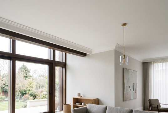 White painted ceiling with subtle cornice detail in contemporary residential interior