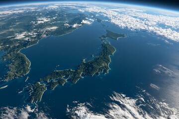 Fototapeta premium 青い地球に浮かぶ日本列島を宇宙から撮影した画像素材
