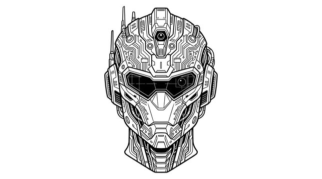 Robot Head Line Art Vector Illustration for Sci Fi and Tech Design