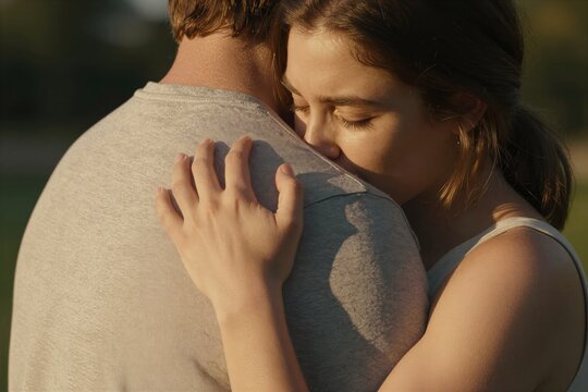 Captures Tender Moment Two Individuals Appear To Share Intimate Connection Main Subjects In Close Proximity One Embracing From Behind