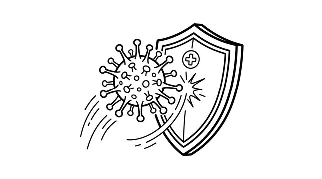 Virus Cell Blocked by Shield Icon Symbolizing Immunity and Medical Protection
