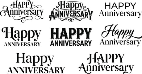 Obraz premium Collection of happy anniversary hand lettered calligraphy designs in various styles