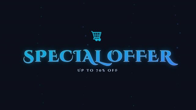 Special Offer Cyan Glowing Text Zooming on Dark Background for Sales