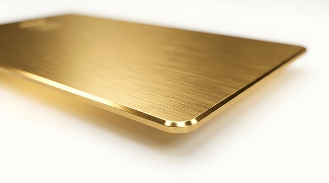 Close up of a shiny gold metal plate with a smooth textured surface