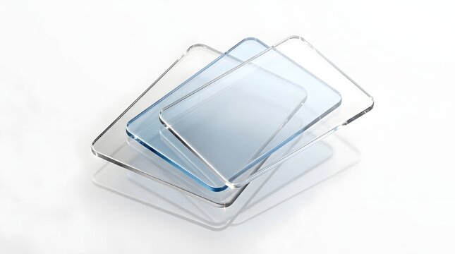 Stack of clear rectangular plastic sheets isolated on a clean white studio background