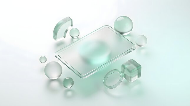 Clear glass container filled with ice cubes on a bright white background