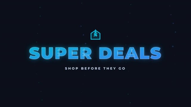 Super Deals text with cyan glow glitch effect for retail promotion