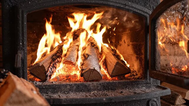 Rustic Fireplace Wood Burning Flames Cozy Warmth, Bright Glow, Comforting Heat, Serene Ambiance. Experience crackling wood, peaceful glow, and inviting warmth of bright flame your fireplace