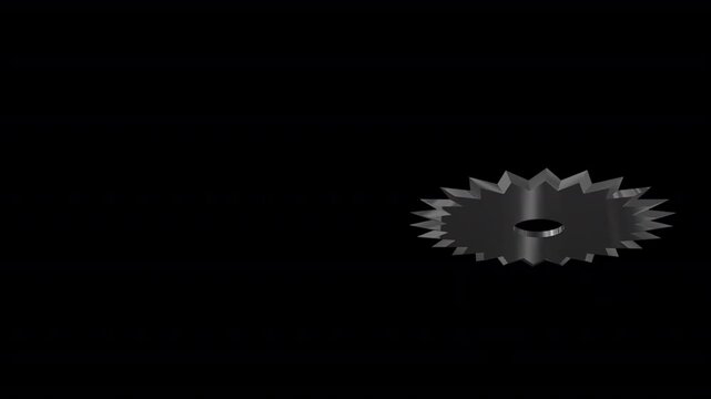 投げられたギザギザの手裏剣がスローモーションで横に回転して飛んでくる、FullHD解像度の背景透過映像素材
