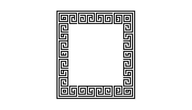 Classic black Greek key pattern rectangular frame design with geometric maze border, isolated on a white background.