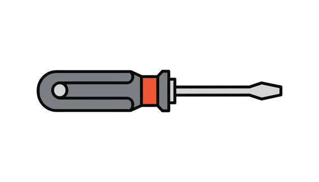 Flat vector illustration of a standard screwdriver with a grey and red handle, isolated on a white background.