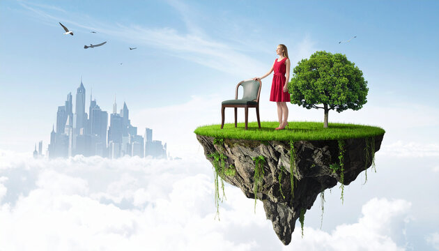 Woman chair island sky