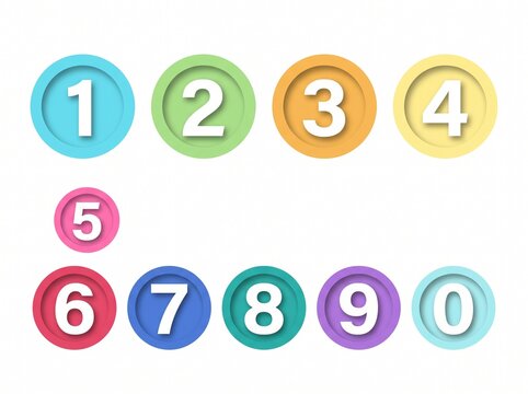 Set of Colorful 3D Number Icons from Zero to Nine in Circular Frames Isolated on White Background
