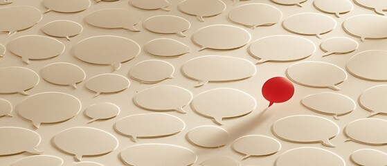 Fototapeta premium Red Speech Bubble Standing Out Among White Conversation Icons as Unique Voice, Opinion and Communication Concept