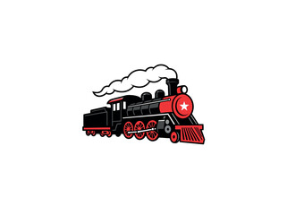 Black And Red Steam Locomotive With Smoke On White Background Vector Illustration © Danny