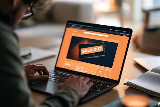 Frustrated Customer Seeing RAM Memory Sold Out Online During Computer Hardware Shortage and High Demand