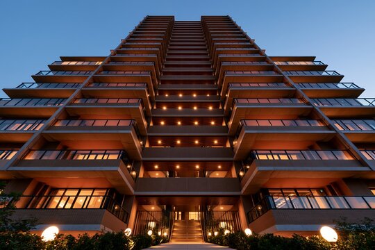 都会の建築物高層が織りなす夜景モダンなデザインの光
