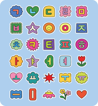 Colorful Korean Hangul Alphabet Characters for Children Education