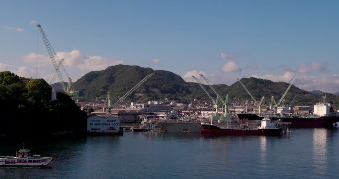 Boats and Shipyard in Onomichi Harbor, Hiroshima, Japan