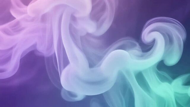 Abstract smoke swirling in pastel purple and turquoise colors creating a fluid motion texture