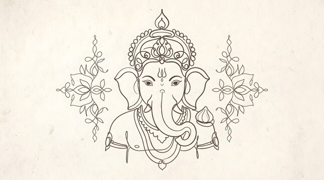 Elegant line art illustration of lord ganesha for diwali festival celebrations and traditional indian religious greeting cards
