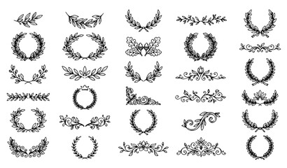 Fototapeta premium 30 Vintage Laurel Wreath Botanical Branch and Floral Divider Icons