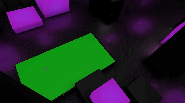 Futuristic Neon 3D Cube Green Screen Broadcast Screen Motion Background Overlay with ten green screen animation frames