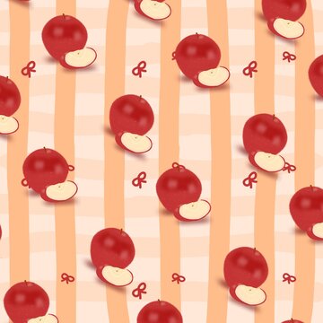 Hand drawn aesthetic red apple seamless background