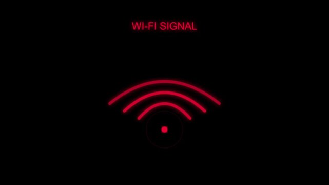 Glowing red wireless connection icon pulsing in digital motion animation video