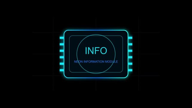 Glowing neon information module display in abstract digital motion video