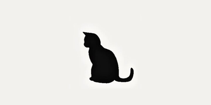 Black silhouette of a sitting cat with tail curled up isolated on white background pet animal feline kitten cute pet animal feline kitten cute