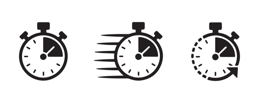 Stopwatch timer vector icon set representing fast performance speed and deadline management concepts.