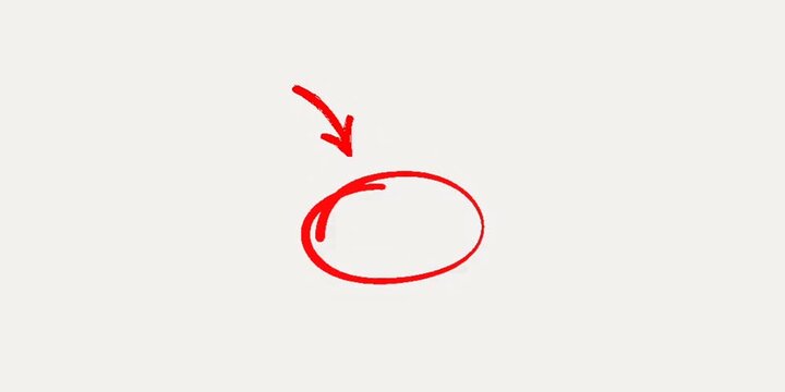 Red oval shape outlined with a pointing arrow marker on white background highlight mark graphics resource annotation element indicator symbol