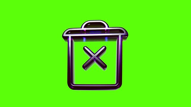 Shiny 3d trash can icon with a cross mark for deleting files and removing items in a digital interface