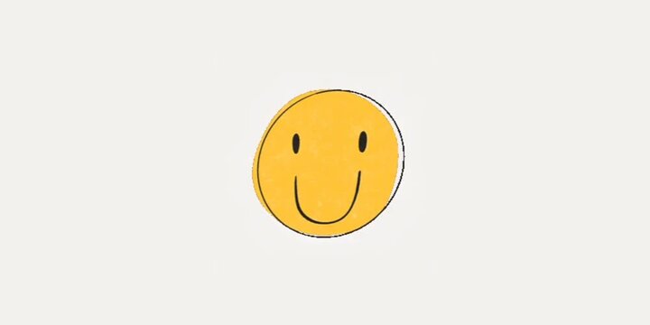 Yellow smiley face doodle icon with smiling expression a hand-drawn featuring a friendly and simple black features against a light background