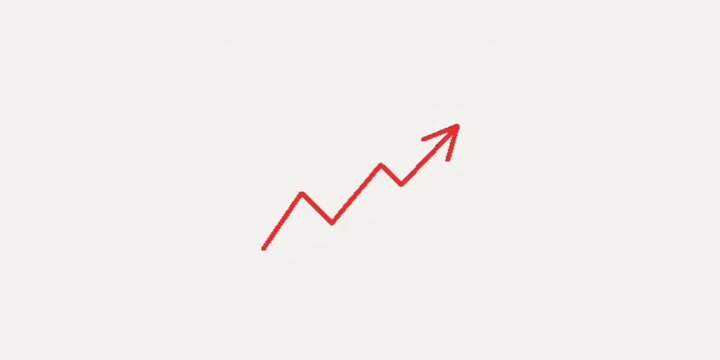 Red zigzag growth arrow rising upward on white background a hand-drawn line shaped like an pointing upwards, symbolizing financial and progress