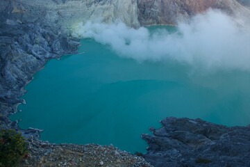 Turquoise Crater Lake at Ijen Volcano in East Java Indonesia © Paul