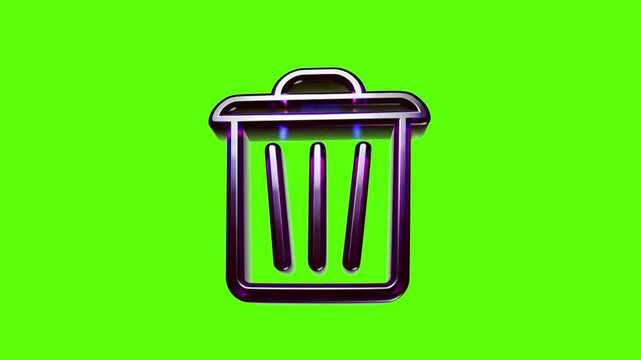 Shiny metallic trash can icon for digital user interface design on a bright green screen background