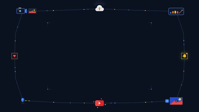 Digital Platform Icons Orbiting on a Dark Background