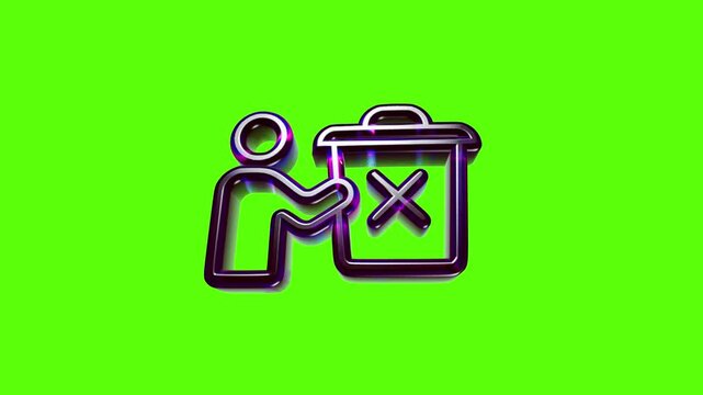 3d purple icon of a person throwing trash into a bin with a cross symbol on a bright green background