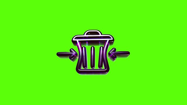 Purple metal trash bin icon with arrows pointing to the center on a bright green background