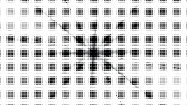 Abstract monochrome halftone pattern with radial sunburst dots and texture
