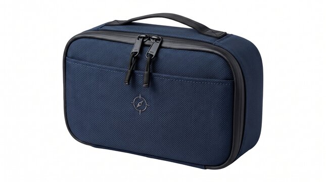 Navy blue tech organizer bag with zipper, portable electronics travel case, padded fabric storage pouch for cables and accessories