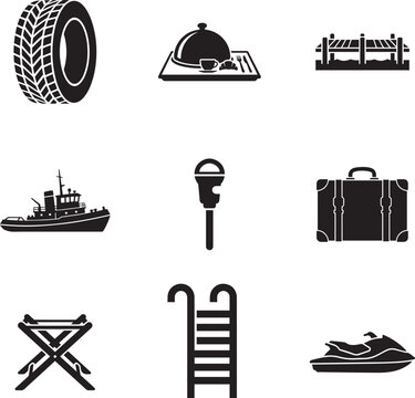 Travel, Hotel Services, and Transportation Icon Set
